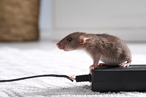 rodent chewing on cables inside of a home